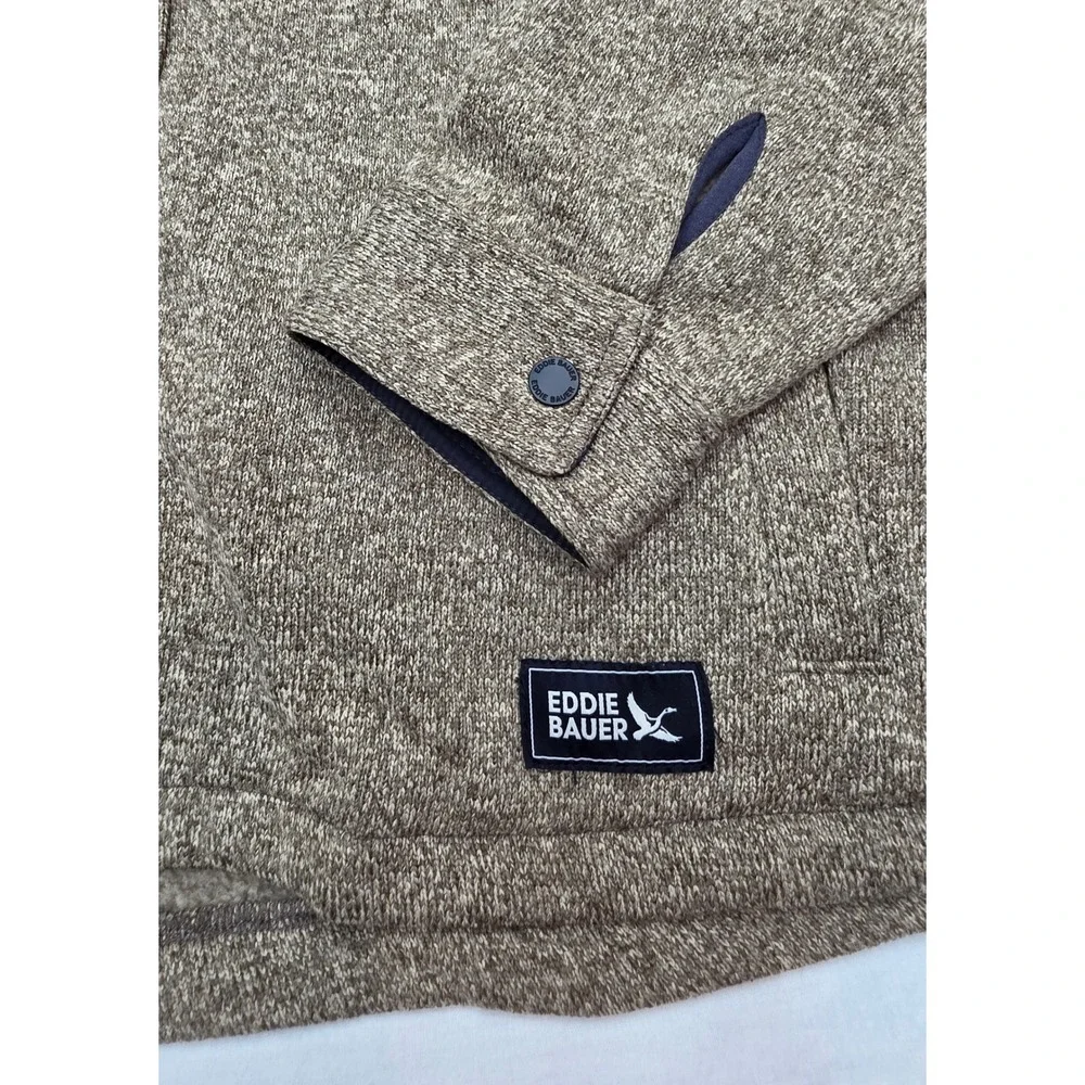 Eddie Bauer Mens Brown Fleece Lined Shirt Jacket Snap Front Large Heather Knit